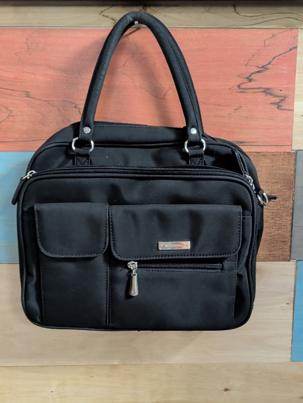 Classic Black Women's Shoulder Bag with Front Pockets